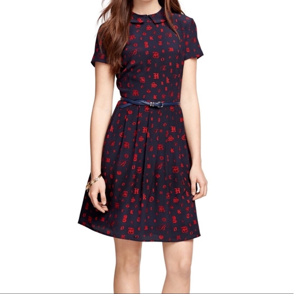 brooks brothers letter print silk dress sz 14